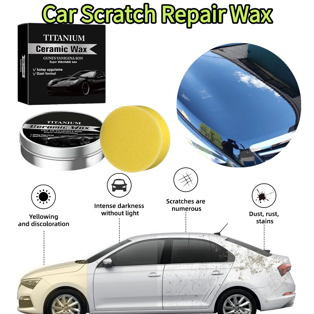 Car Wax Ceramic Coating - 100 グラムチタンセラミックワックスクリーム車の傷修復リムーバーペーストスポンジ付きクイックコーティングペイントケア防水研磨ワックス